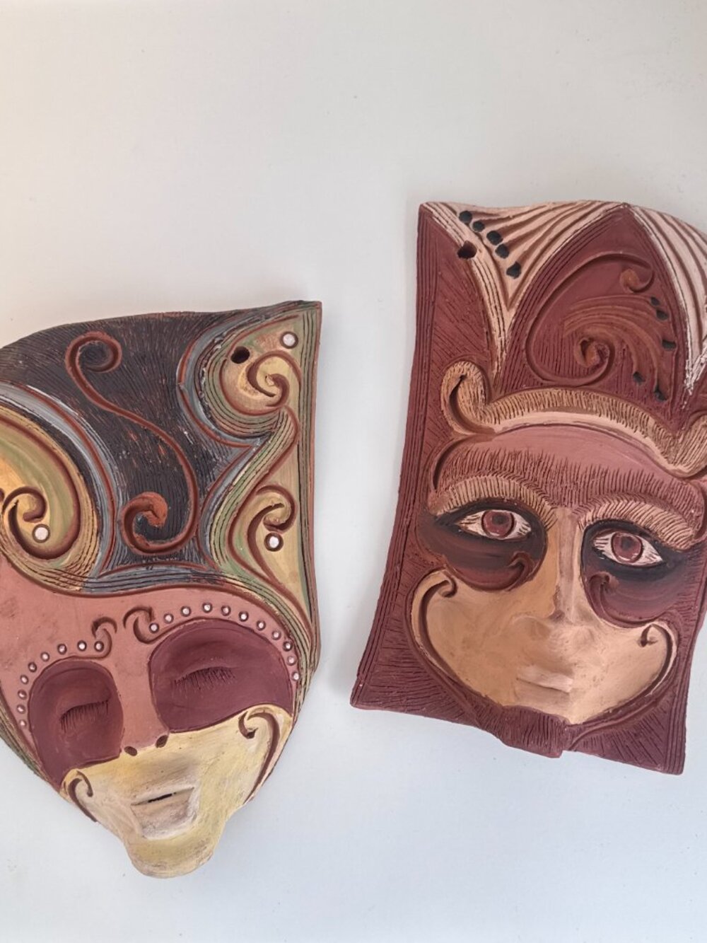 Cuban Folk Art Terracotta Masks | Set of 2 | Signed by Artist